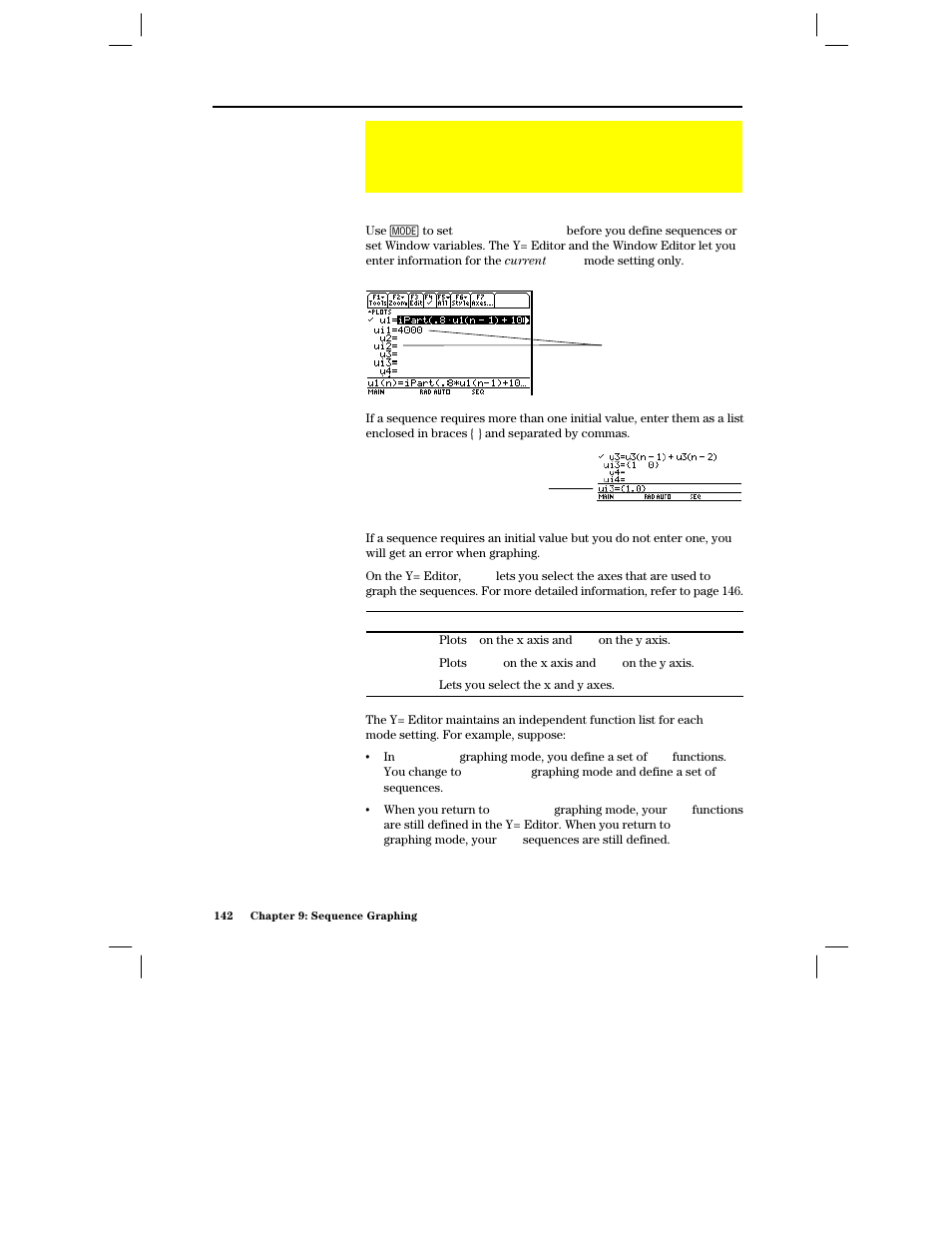 Differences in sequence and function graphing, Setting the graph mode, Defining sequences on the y= editor | Texas Instruments PLUS TI-89 User Manual | Page 159 / 623