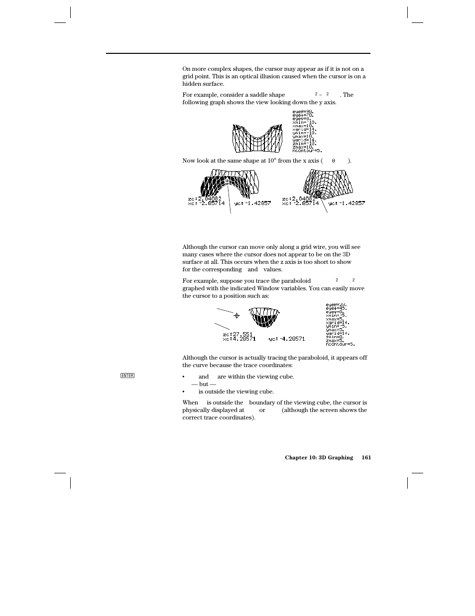 Example of the cursor on a hidden surface, Example of an “off the curve” cursor | Texas Instruments PLUS TI-89 User Manual | Page 178 / 623
