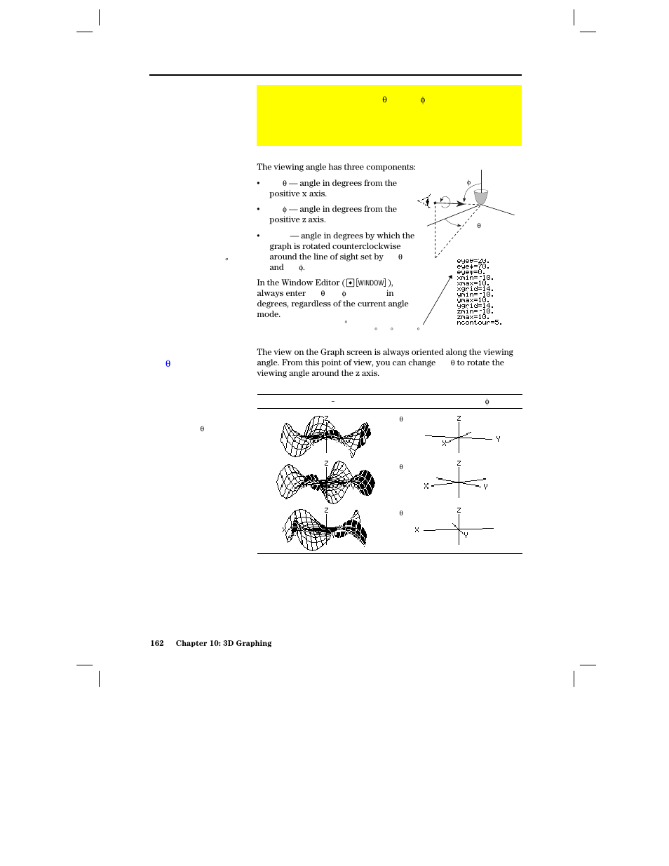 Rotating and/or elevating the viewing angle, How the viewing angle is measured, Effect of changing eye theta | Texas Instruments PLUS TI-89 User Manual | Page 179 / 623