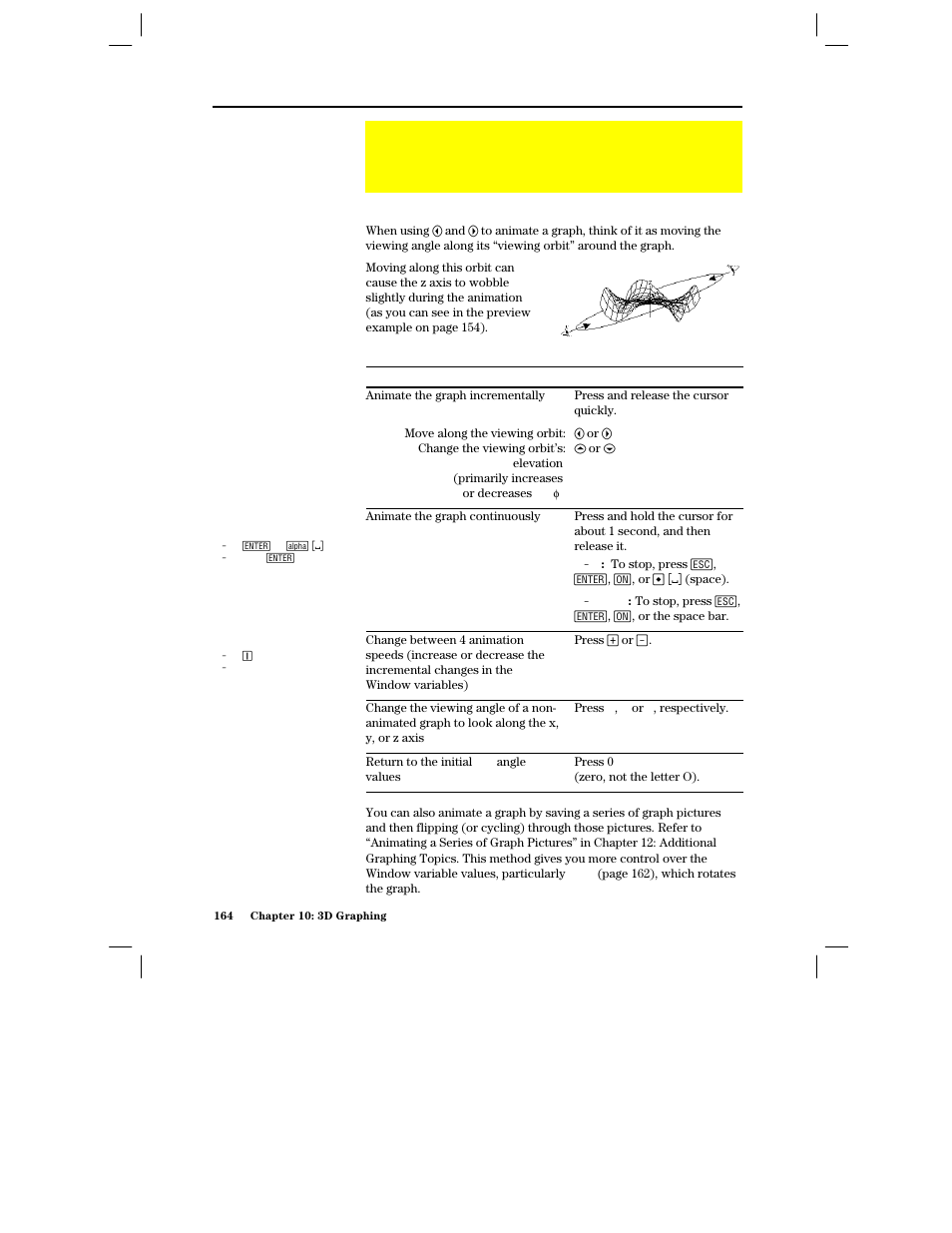 Animating a 3d graph interactively, The viewing orbit, Animating the graph | Animating a series of graph pictures | Texas Instruments PLUS TI-89 User Manual | Page 181 / 623