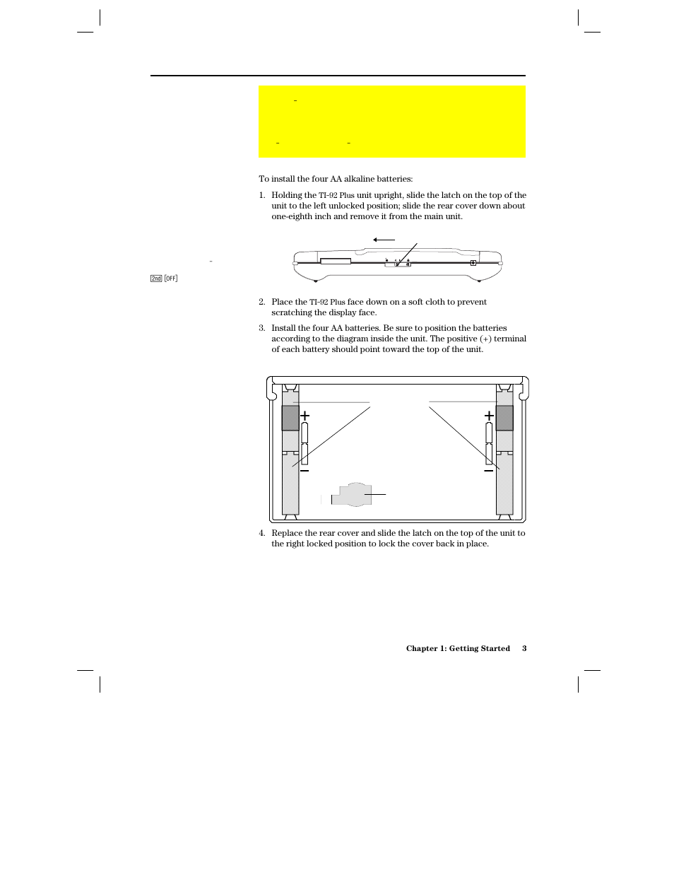 Getting the ti-92 plus ready to use, Installing the aa batteries | Texas Instruments PLUS TI-89 User Manual | Page 20 / 623