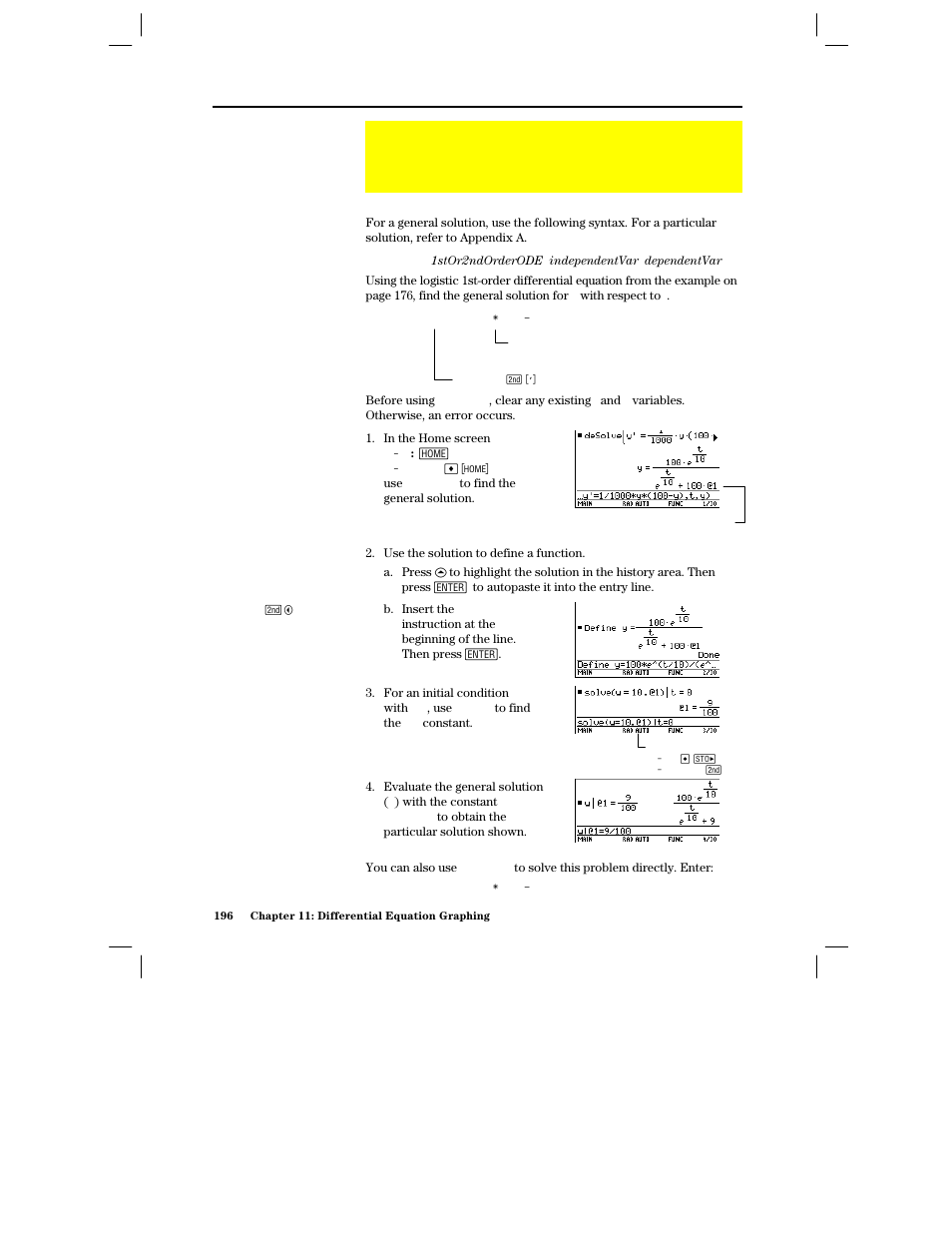 Example of the desolve( ) function, Example of the desolve, Function | Texas Instruments PLUS TI-89 User Manual | Page 213 / 623
