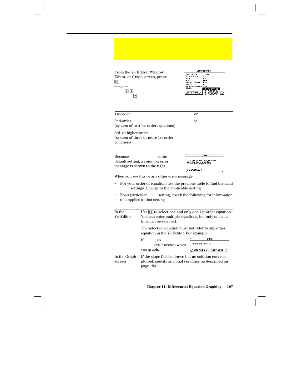 Troubleshooting with the fields graph format, Setting the fields graph format, What order equation are you graphing | Fields=slpfld | Texas Instruments PLUS TI-89 User Manual | Page 214 / 623