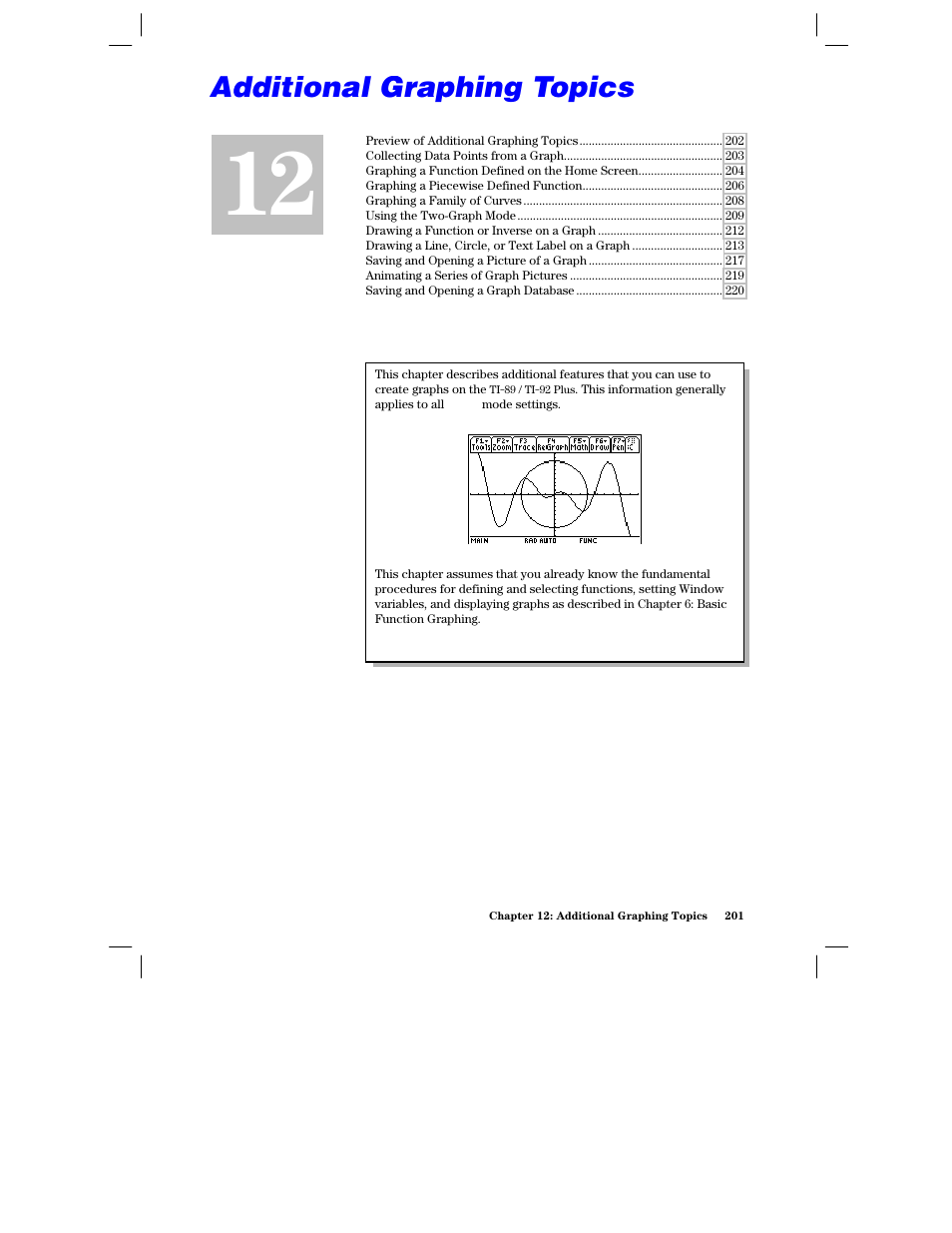 Chapter 12: additional graphing topics | Texas Instruments PLUS TI-89 User Manual | Page 218 / 623