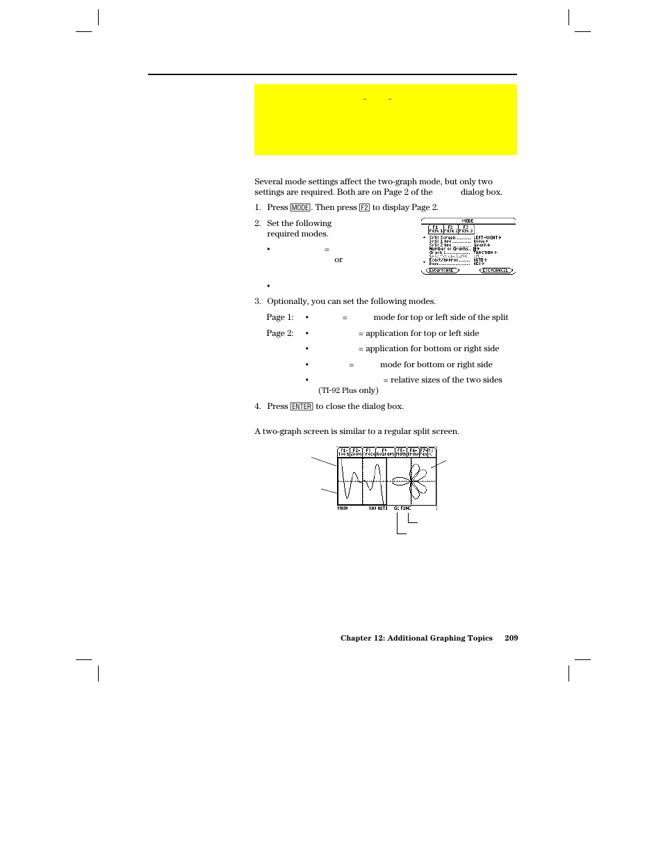 Using the two-graph mode, Setting the mode, The two-graph screen | Texas Instruments PLUS TI-89 User Manual | Page 226 / 623
