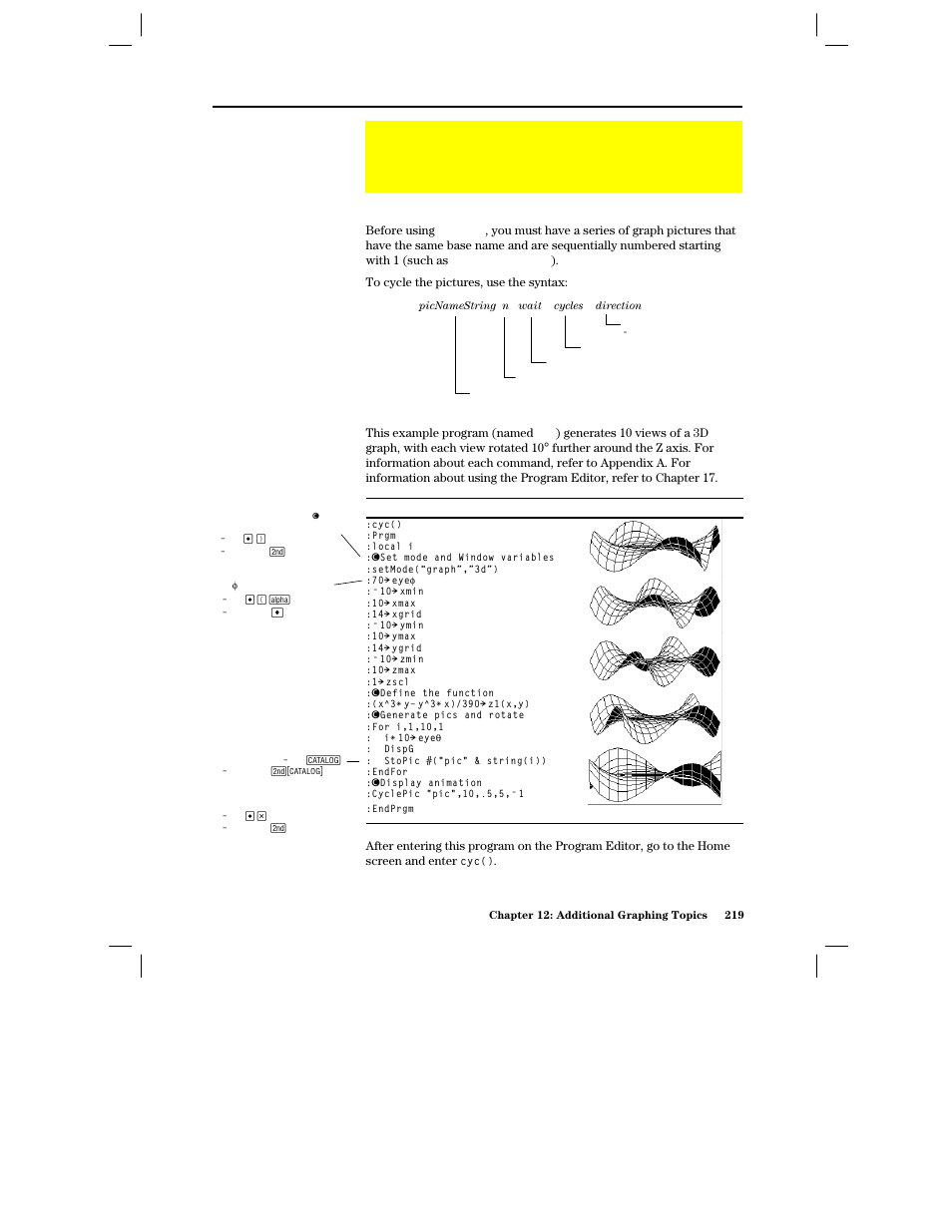 Animating a series of graph pictures, Cyclepic command | Texas Instruments PLUS TI-89 User Manual | Page 236 / 623