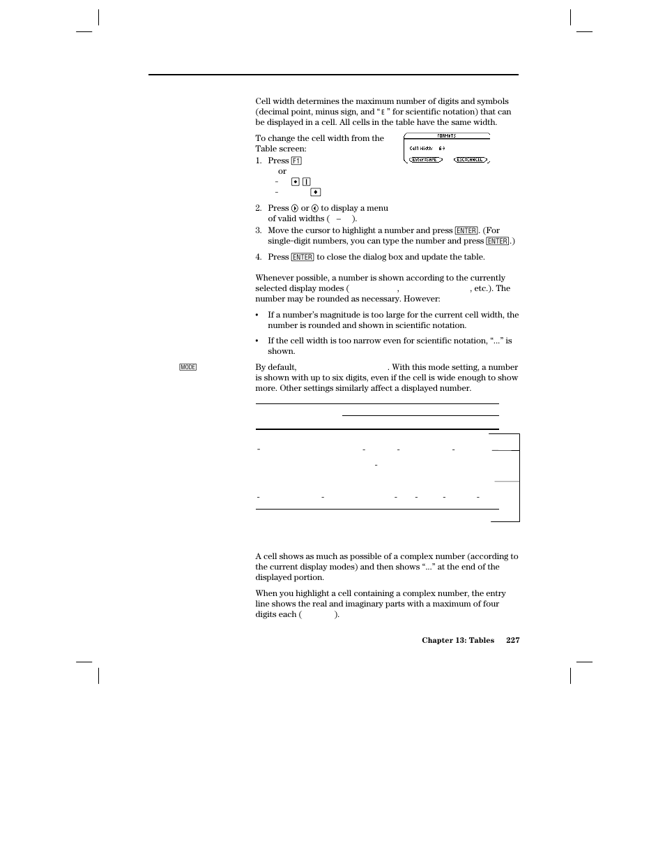 Changing the cell width, How numbers are displayed in a cell, If results are complex numbers | Texas Instruments PLUS TI-89 User Manual | Page 244 / 623