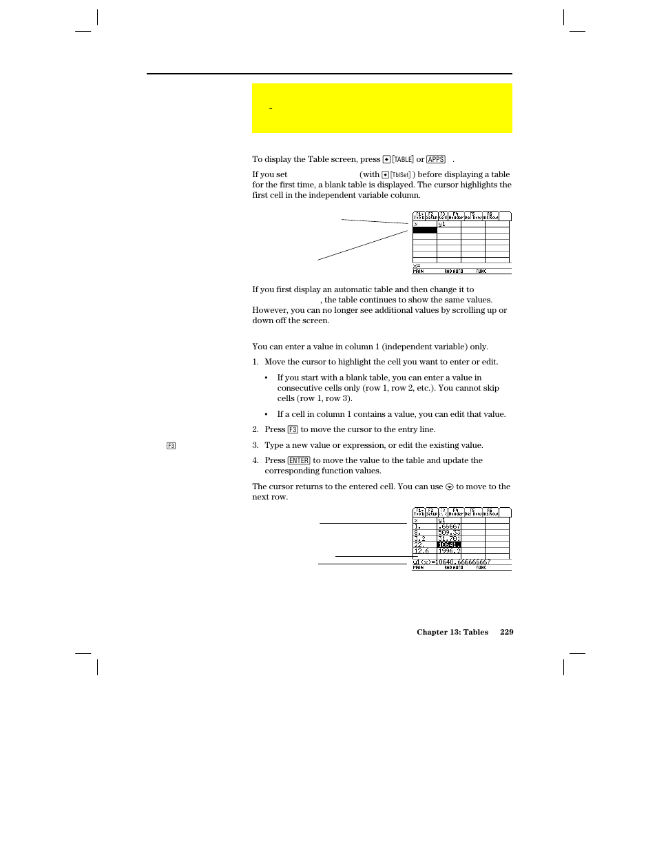 Building a manual (ask) table, Displaying the table screen, Entering or editing an independent variable value | Texas Instruments PLUS TI-89 User Manual | Page 246 / 623