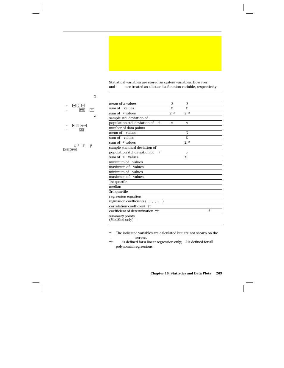 Statistical variables, Calculated variables | Texas Instruments PLUS TI-89 User Manual | Page 280 / 623