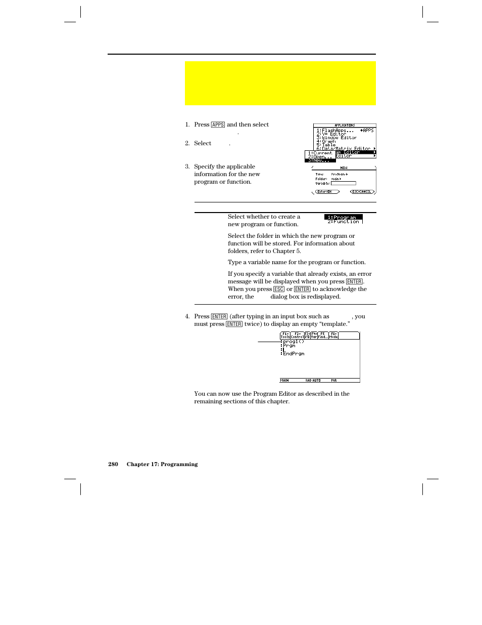 Starting a program editor session, Starting a new program or function | Texas Instruments PLUS TI-89 User Manual | Page 297 / 623