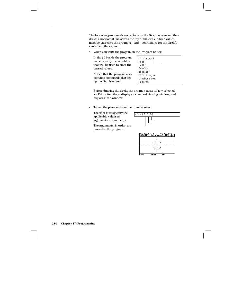 Example of passing values to a program | Texas Instruments PLUS TI-89 User Manual | Page 301 / 623