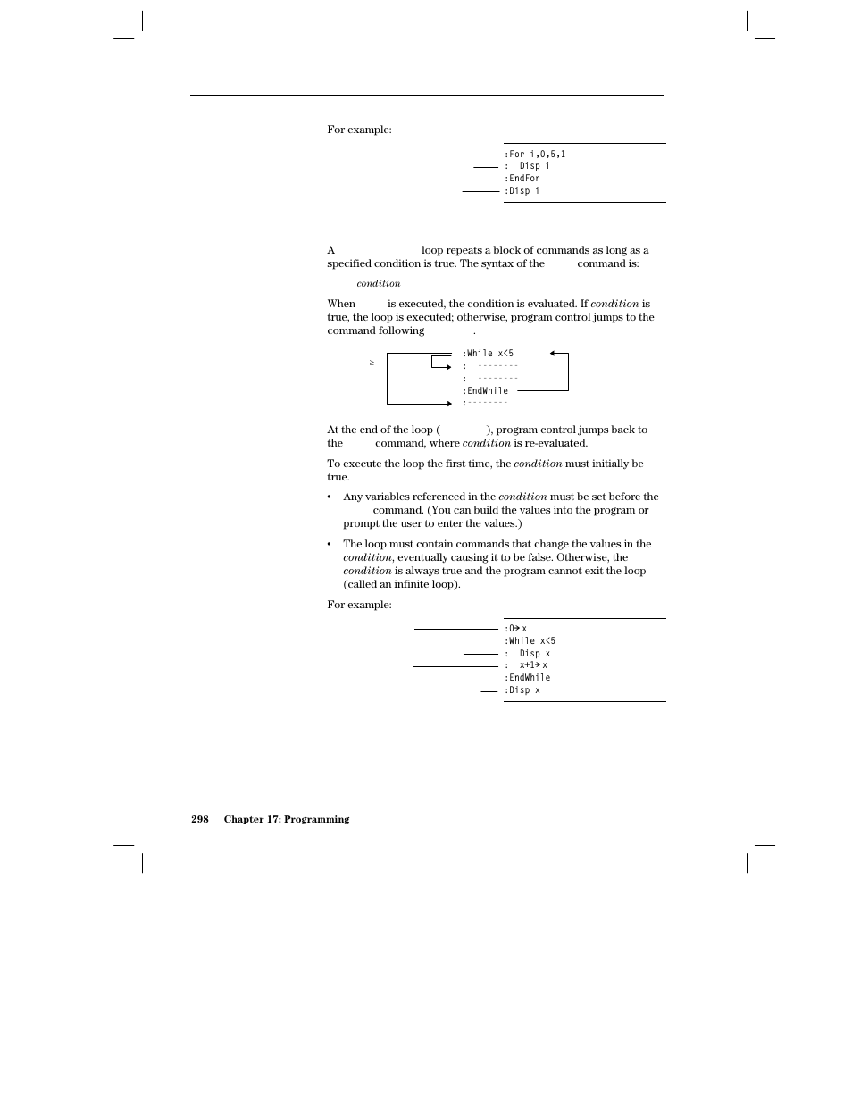 While...endwhile loops | Texas Instruments PLUS TI-89 User Manual | Page 315 / 623