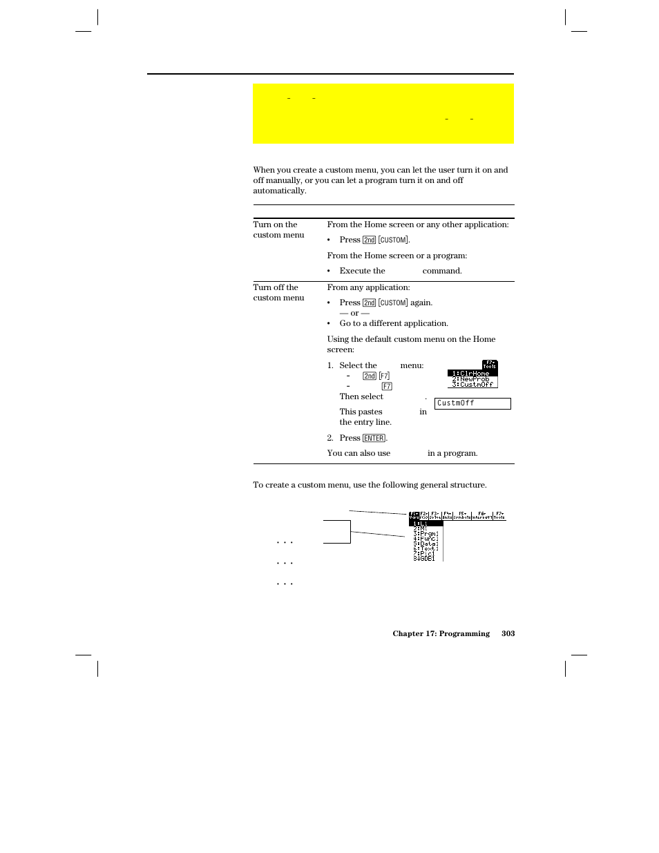 Creating a custom menu, Turning the custom menu on and off, Defining a custom menu | Texas Instruments PLUS TI-89 User Manual | Page 320 / 623