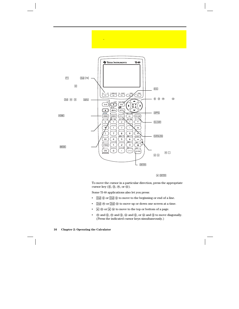 The ti-89 keyboard, Overview of some important keys, Moving the cursor | Texas Instruments PLUS TI-89 User Manual | Page 33 / 623