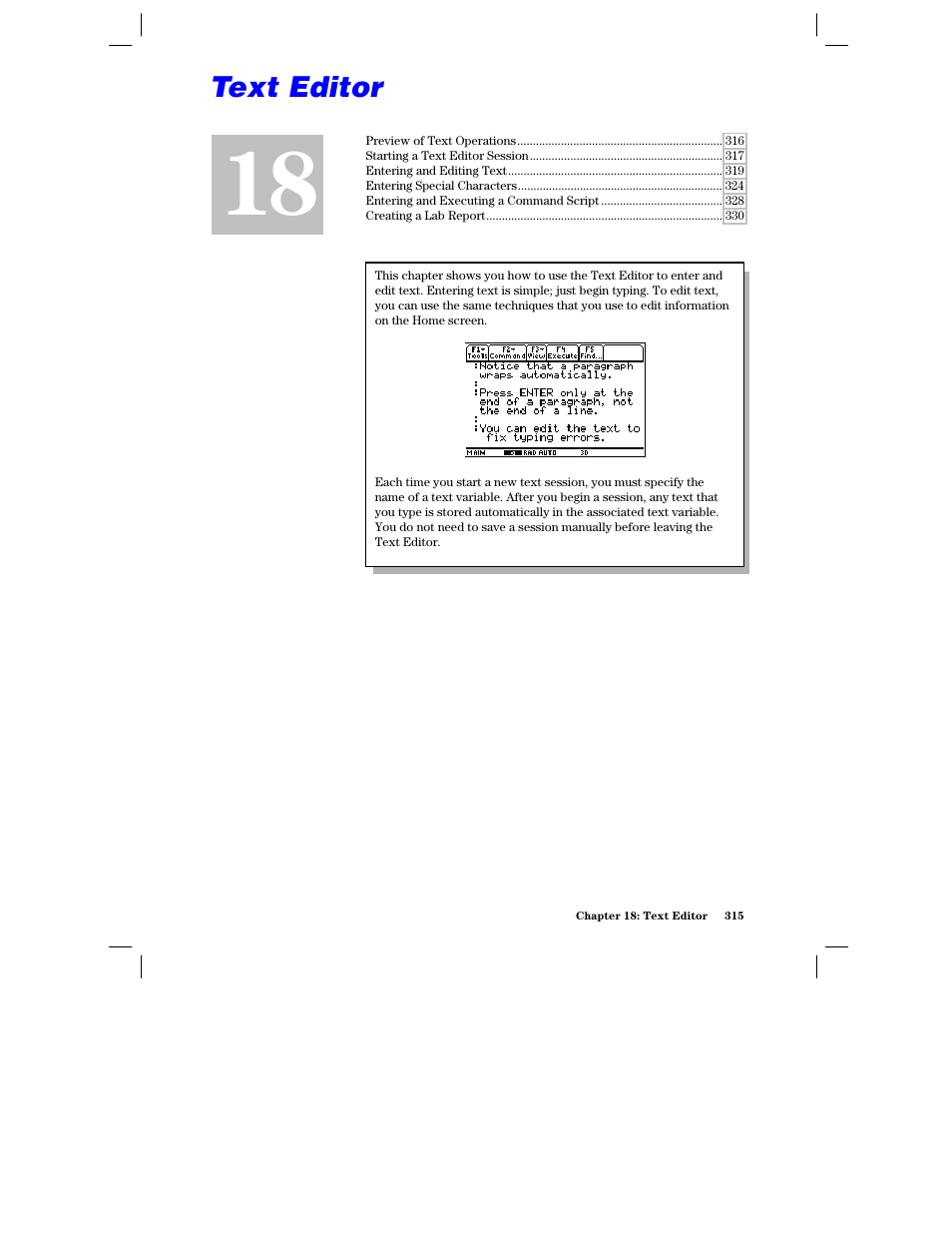 Chapter 18: text editor | Texas Instruments PLUS TI-89 User Manual | Page 332 / 623