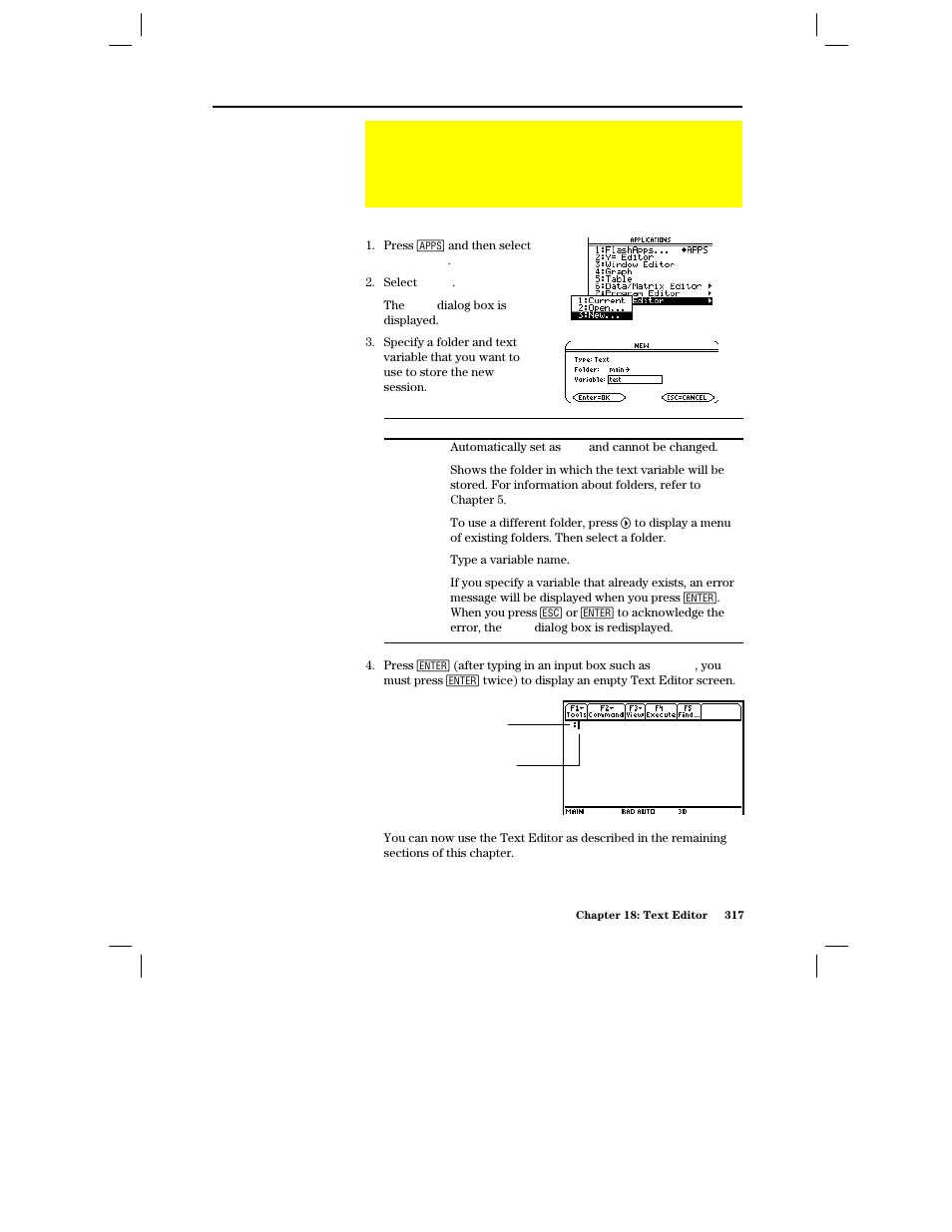 Starting a text editor session, Starting a new session | Texas Instruments PLUS TI-89 User Manual | Page 334 / 623