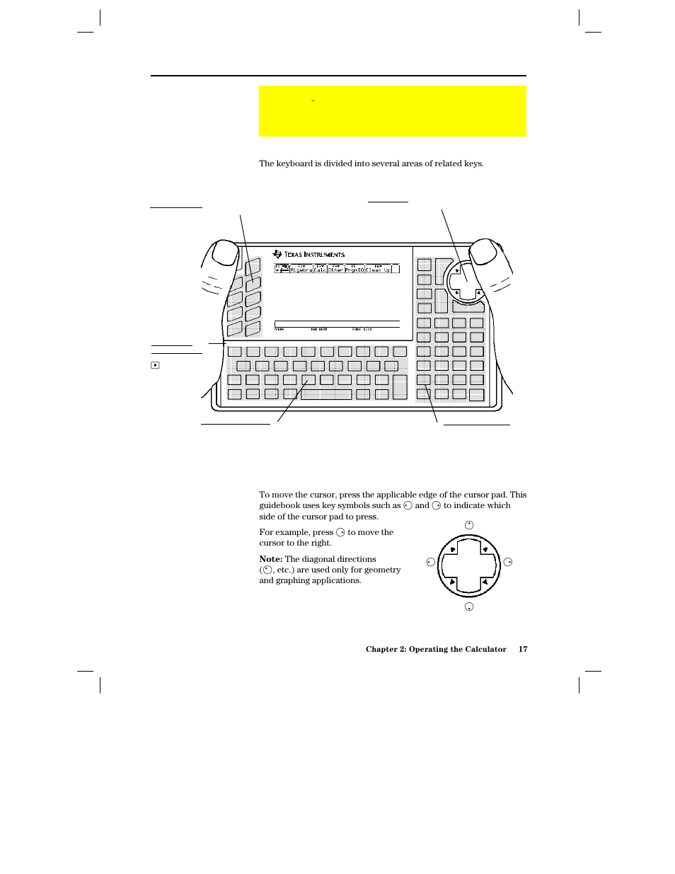 The ti-92 plus keyboard, Keyboard areas, Cursor pad | Texas Instruments PLUS TI-89 User Manual | Page 34 / 623