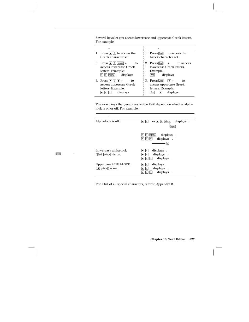 For a list of all special characters | Texas Instruments PLUS TI-89 User Manual | Page 344 / 623