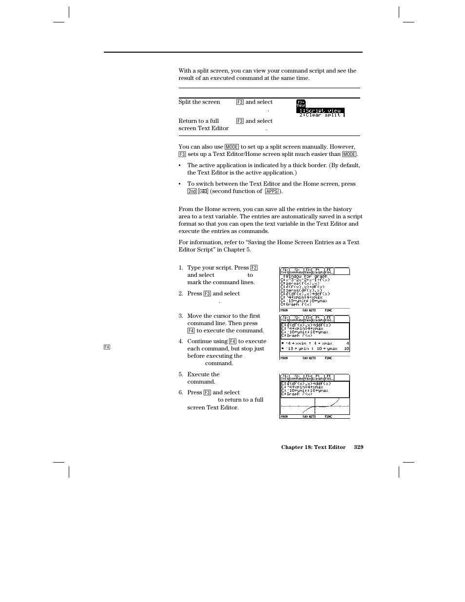 Splitting the text editor/ home screen, Creating a script from your home screen entries | Texas Instruments PLUS TI-89 User Manual | Page 346 / 623