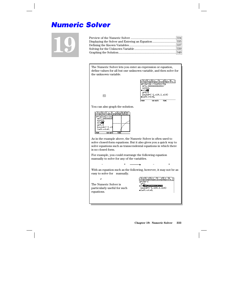Chapter 19: numeric solver | Texas Instruments PLUS TI-89 User Manual | Page 350 / 623