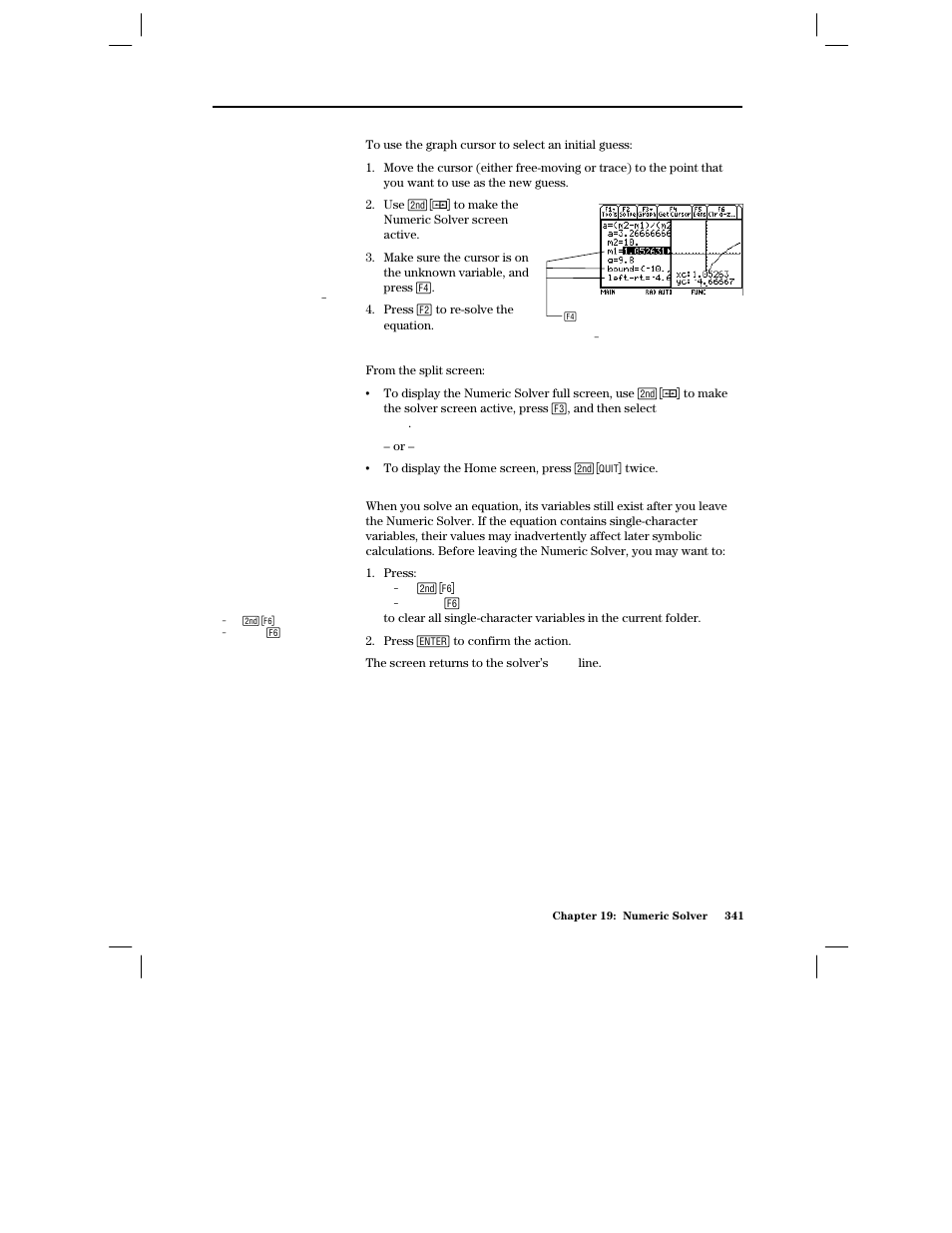 Selecting a new initial guess from the graph, Returning to a full screen | Texas Instruments PLUS TI-89 User Manual | Page 358 / 623