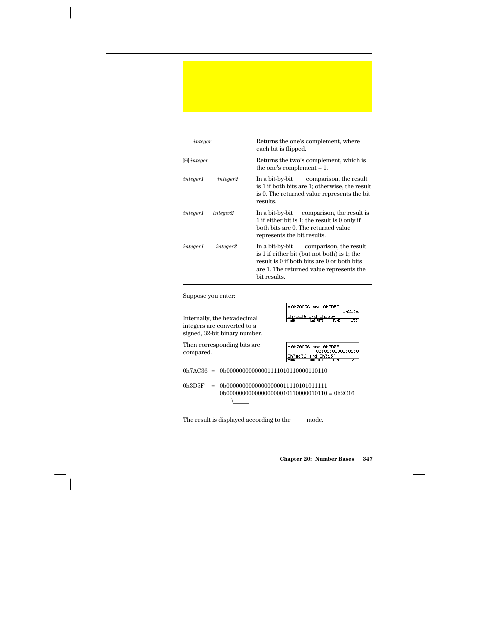 Comparing or manipulating bits, Boolean operations | Texas Instruments PLUS TI-89 User Manual | Page 364 / 623