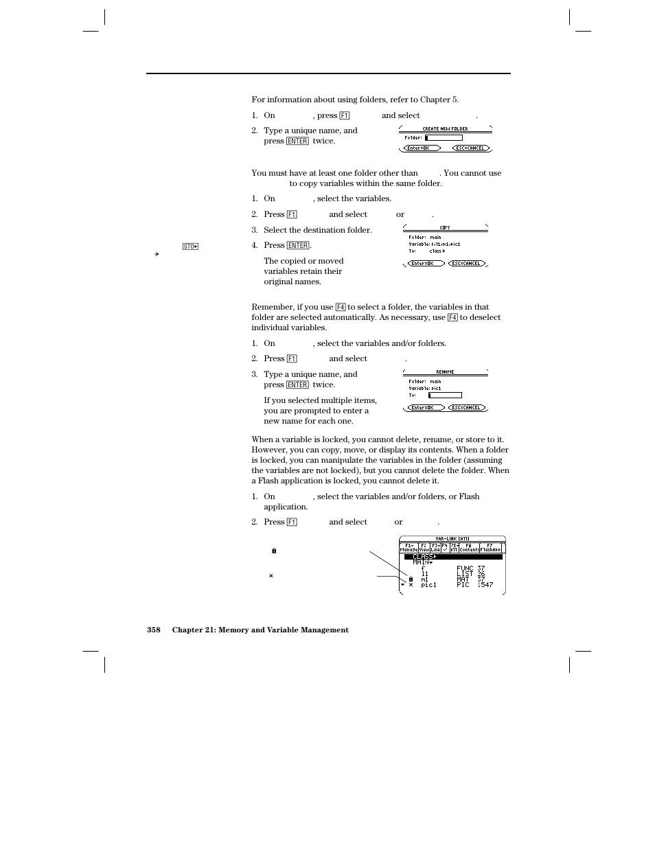 Creating a new folder, Renaming variables or folders | Texas Instruments PLUS TI-89 User Manual | Page 375 / 623