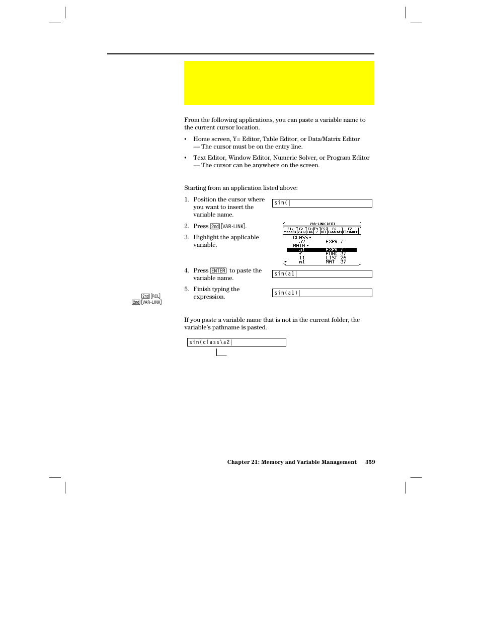 Pasting a variable name to an application, Which applications can you use, Procedure | Texas Instruments PLUS TI-89 User Manual | Page 376 / 623
