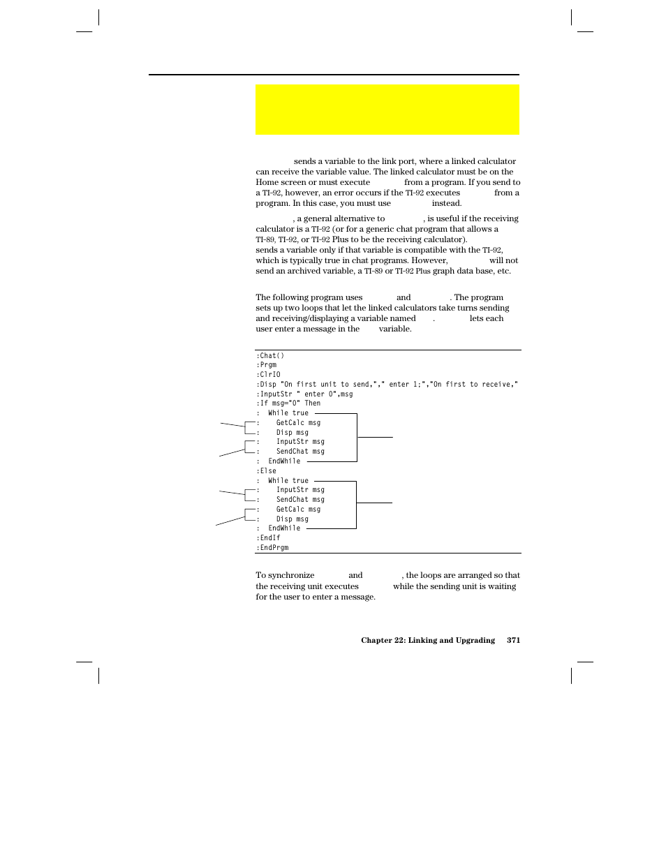 Transmitting variables under program control, Overview of commands, The “chat” program | Texas Instruments PLUS TI-89 User Manual | Page 388 / 623