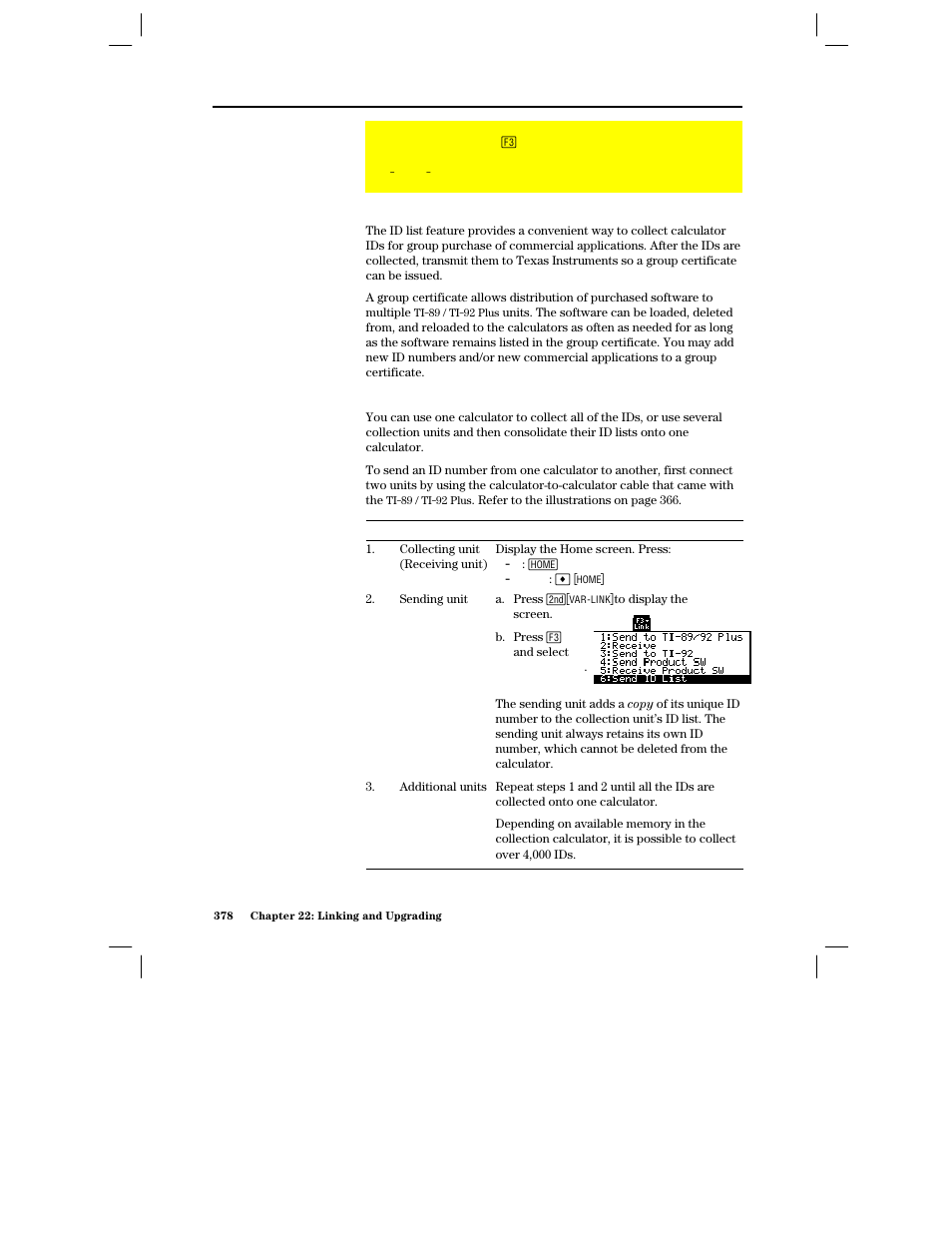 Collecting and transmitting id lists, Id lists and group certificates, Collecting id lists | Texas Instruments PLUS TI-89 User Manual | Page 395 / 623