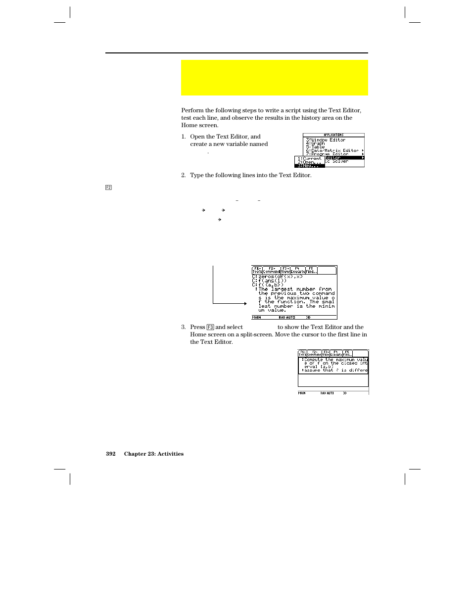 Running a tutorial script using the text editor, Running a tutorial script | Texas Instruments PLUS TI-89 User Manual | Page 409 / 623