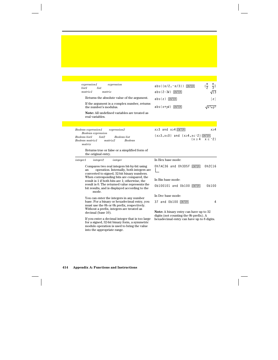 Alphabetical listing of operations, Abs() | Texas Instruments PLUS TI-89 User Manual | Page 431 / 623