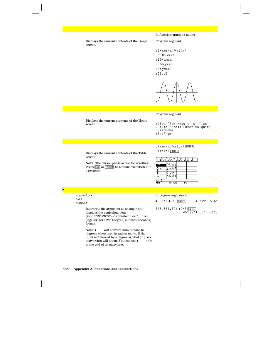 Dispg, Disphome, Disptbl | 4dms | Texas Instruments PLUS TI-89 User Manual | Page 455 / 623