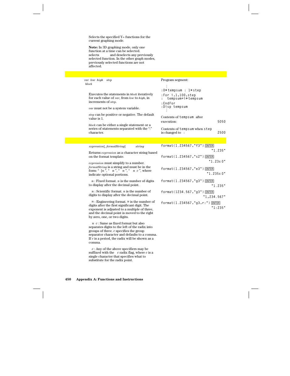 Format() | Texas Instruments PLUS TI-89 User Manual | Page 467 / 623