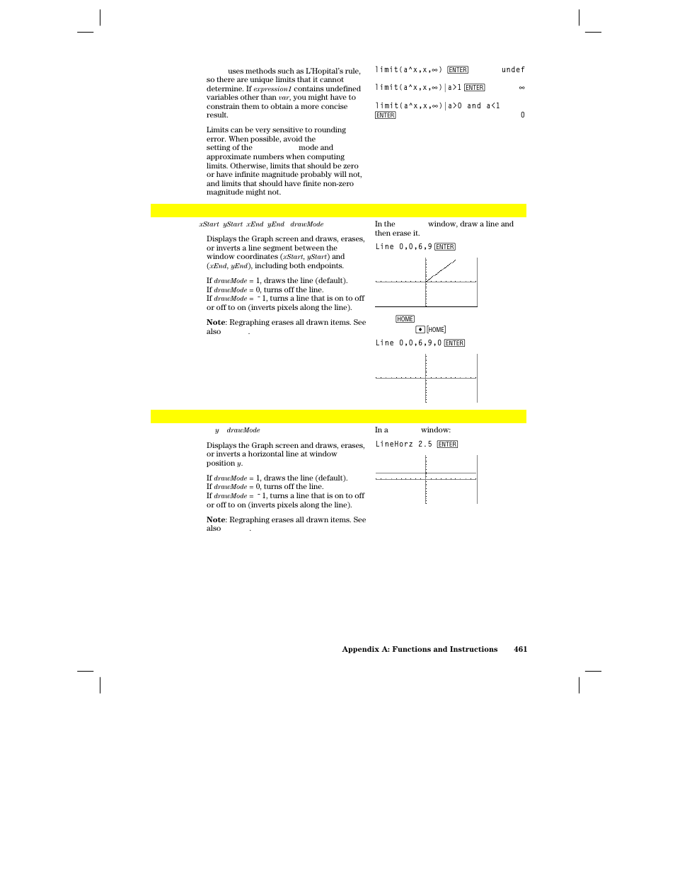 Line, Linehorz | Texas Instruments PLUS TI-89 User Manual | Page 478 / 623