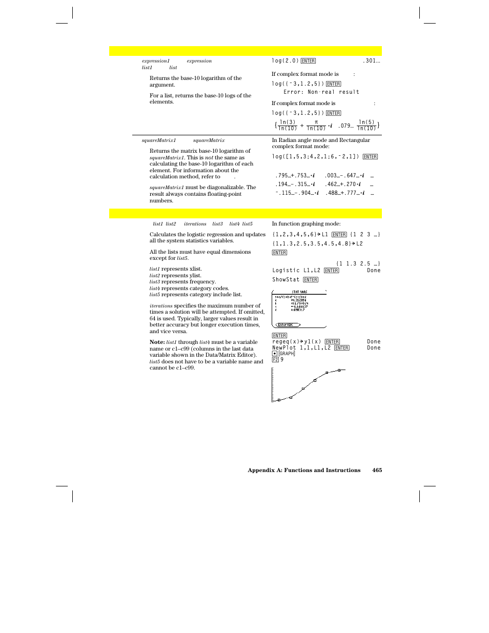 Log(), Logistic | Texas Instruments PLUS TI-89 User Manual | Page 482 / 623