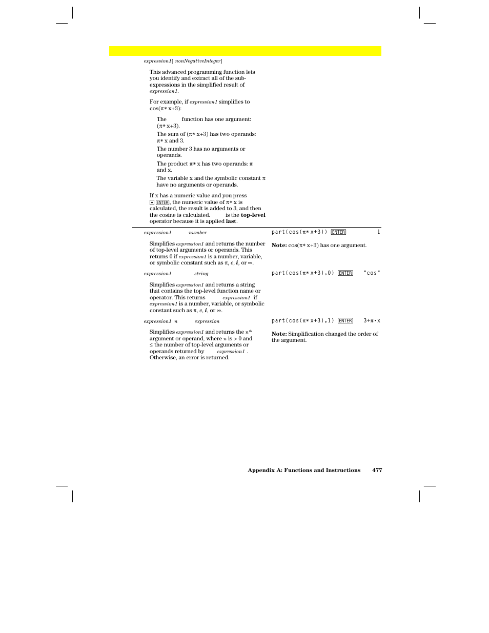 Part() | Texas Instruments PLUS TI-89 User Manual | Page 494 / 623
