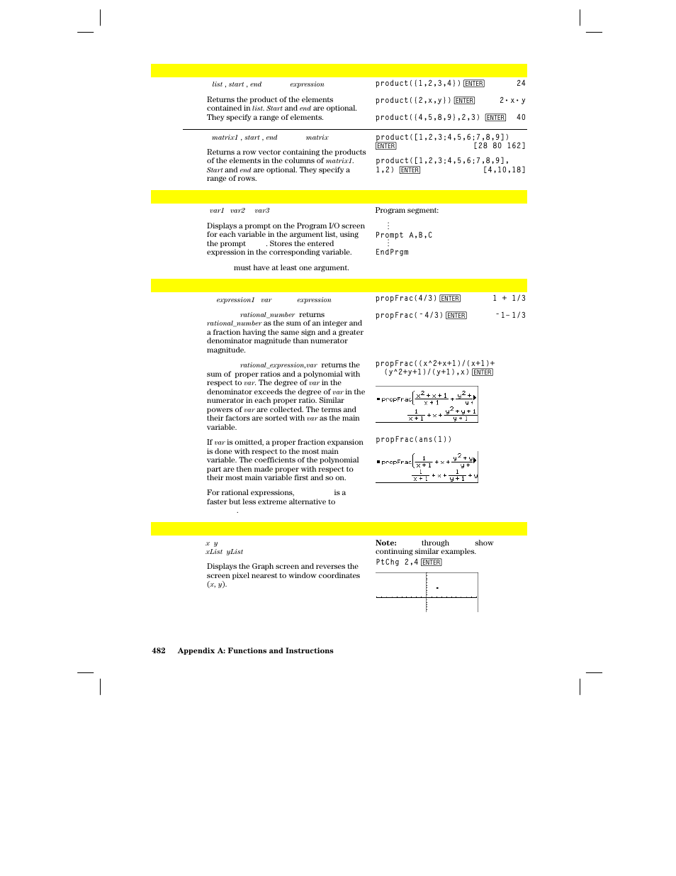 Product(), Prompt, Ptchg | Texas Instruments PLUS TI-89 User Manual | Page 499 / 623