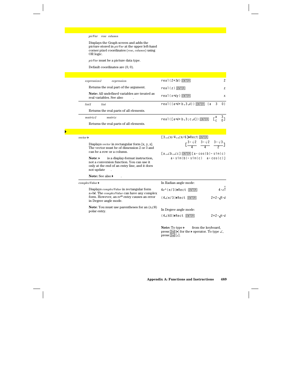 Rclpic, Real(), 4rect | Texas Instruments PLUS TI-89 User Manual | Page 506 / 623