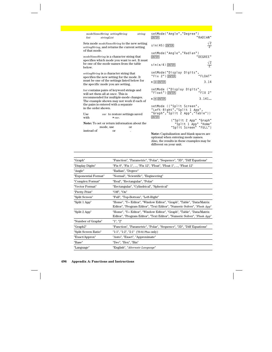 Setmode() | Texas Instruments PLUS TI-89 User Manual | Page 513 / 623