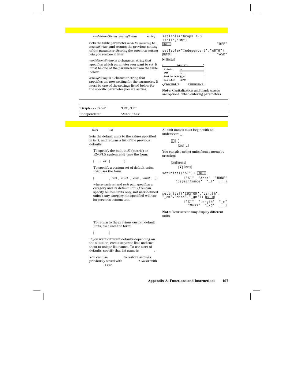 Settable(), Setunits() | Texas Instruments PLUS TI-89 User Manual | Page 514 / 623