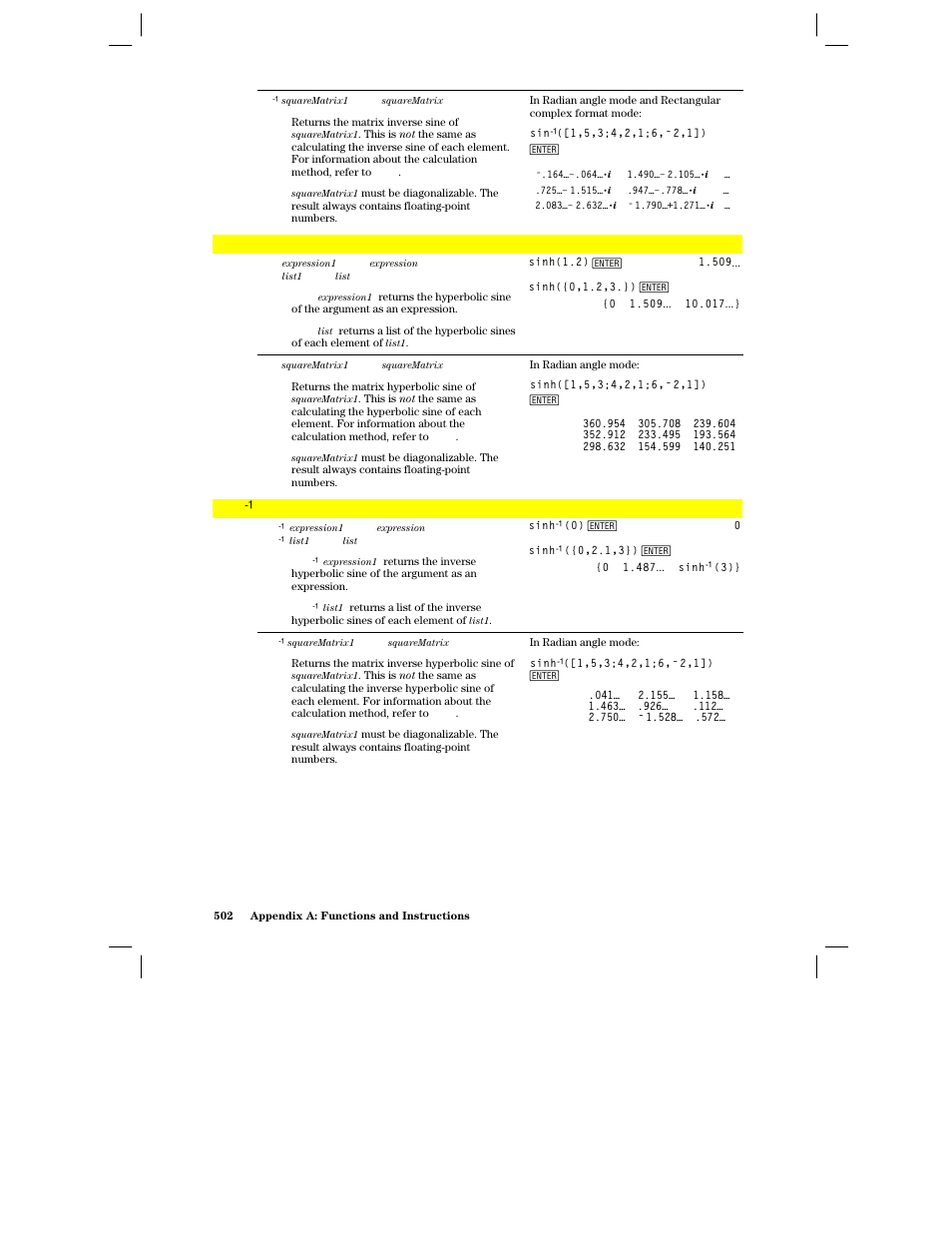 Sinh(), Sinh ê () | Texas Instruments PLUS TI-89 User Manual | Page 519 / 623