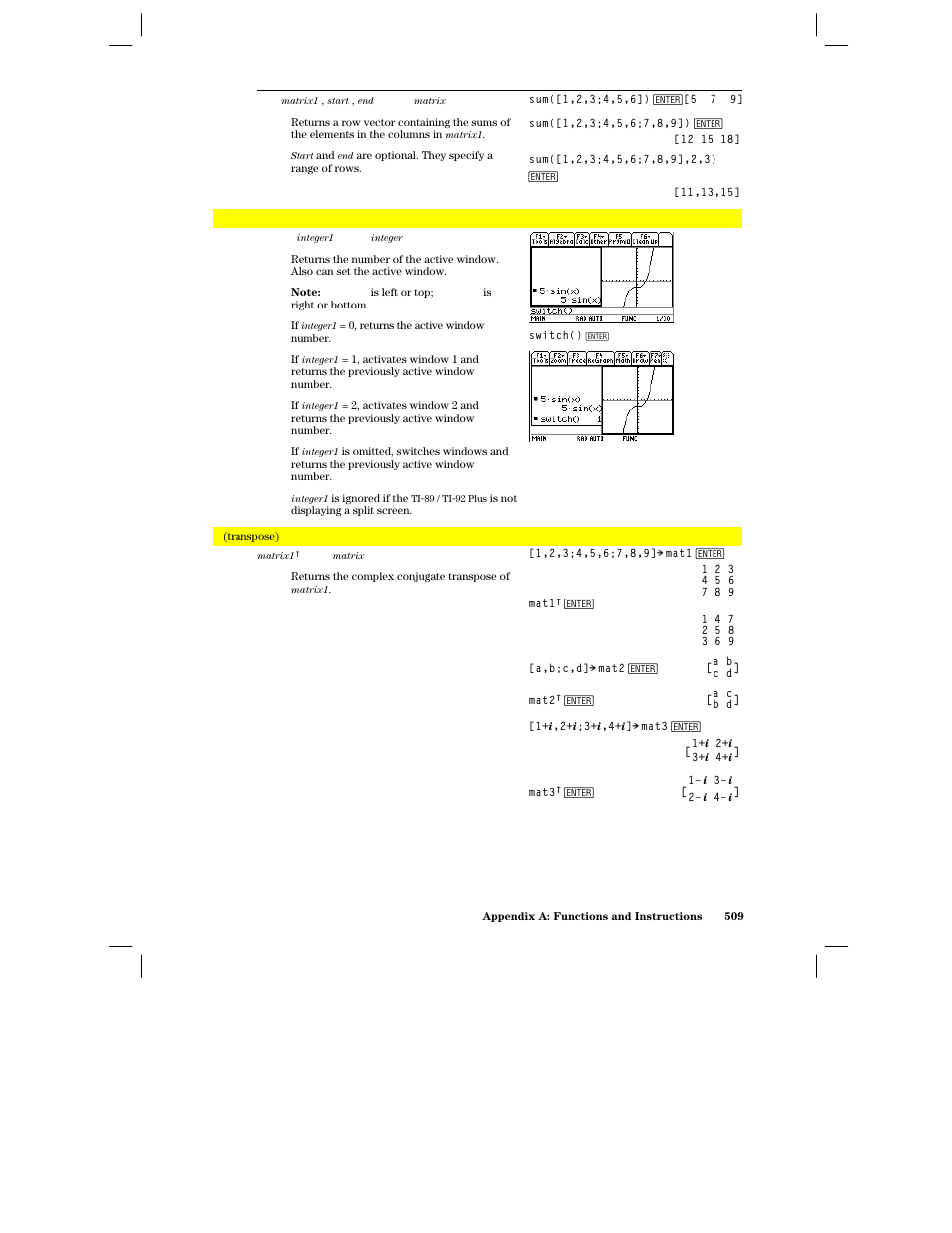 Switch() | Texas Instruments PLUS TI-89 User Manual | Page 526 / 623