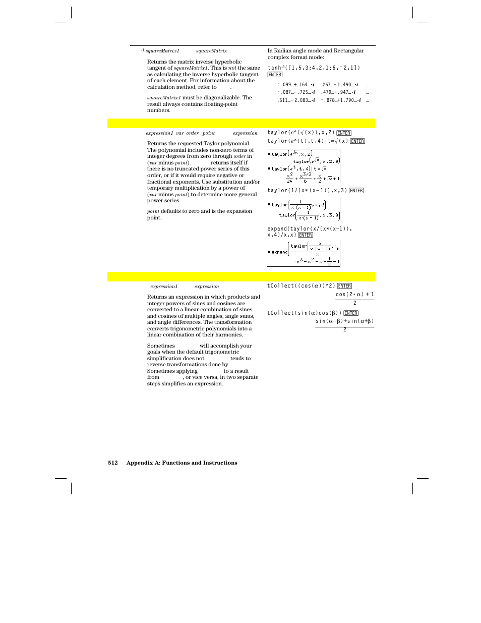 Taylor(), Tcollect() | Texas Instruments PLUS TI-89 User Manual | Page 529 / 623