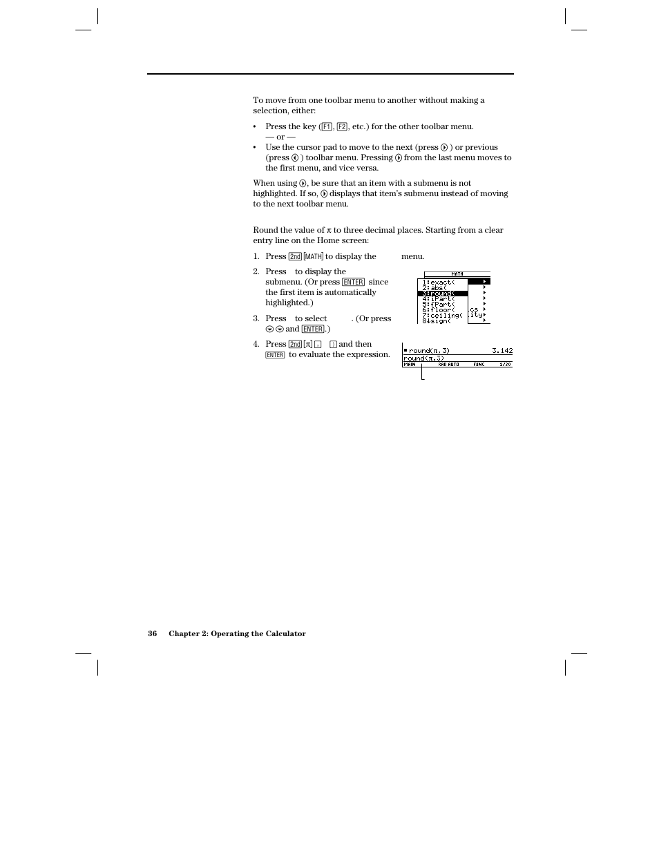 Moving from one toolbar menu to another, Example: selecting a menu item | Texas Instruments PLUS TI-89 User Manual | Page 53 / 623