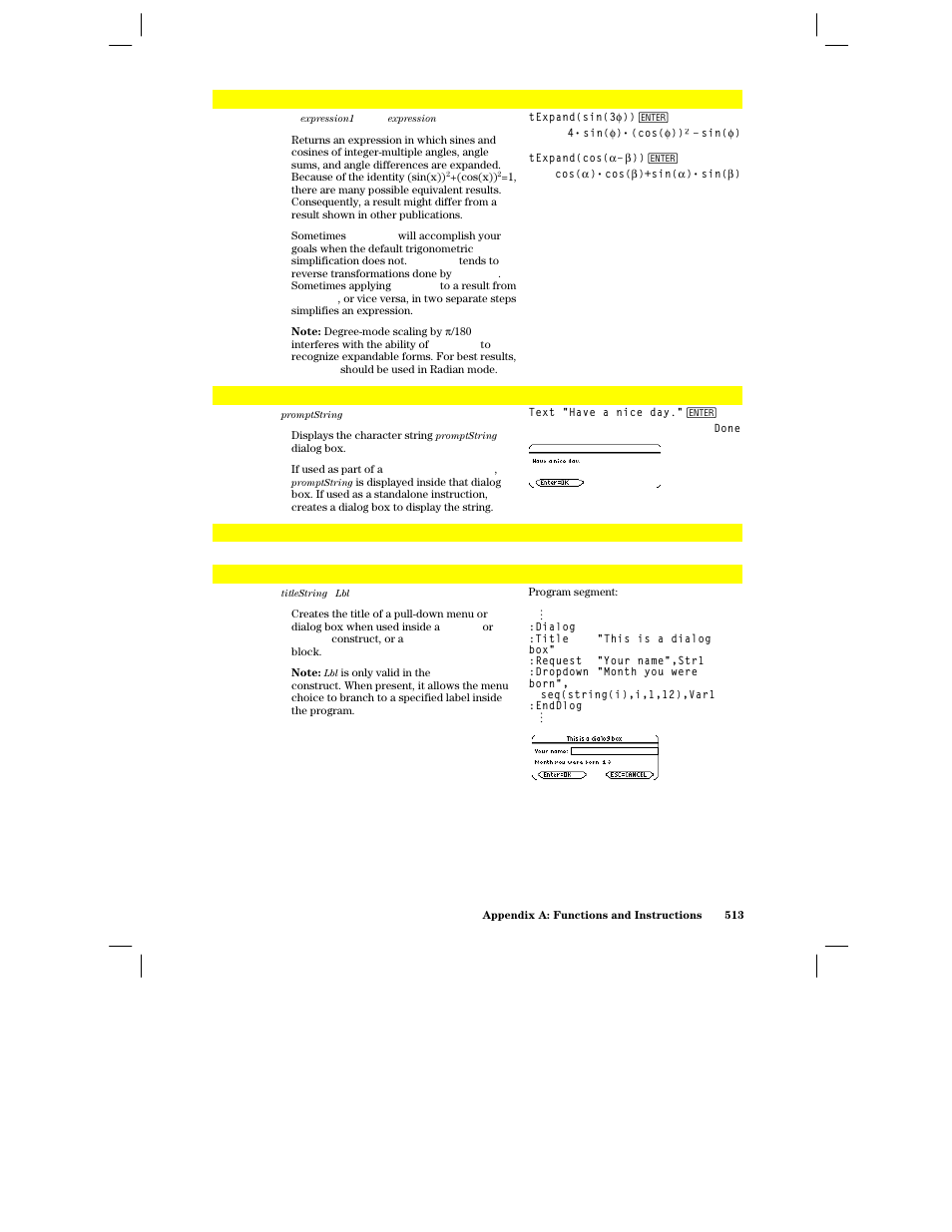 Texpand(), Text, Then | Title | Texas Instruments PLUS TI-89 User Manual | Page 530 / 623