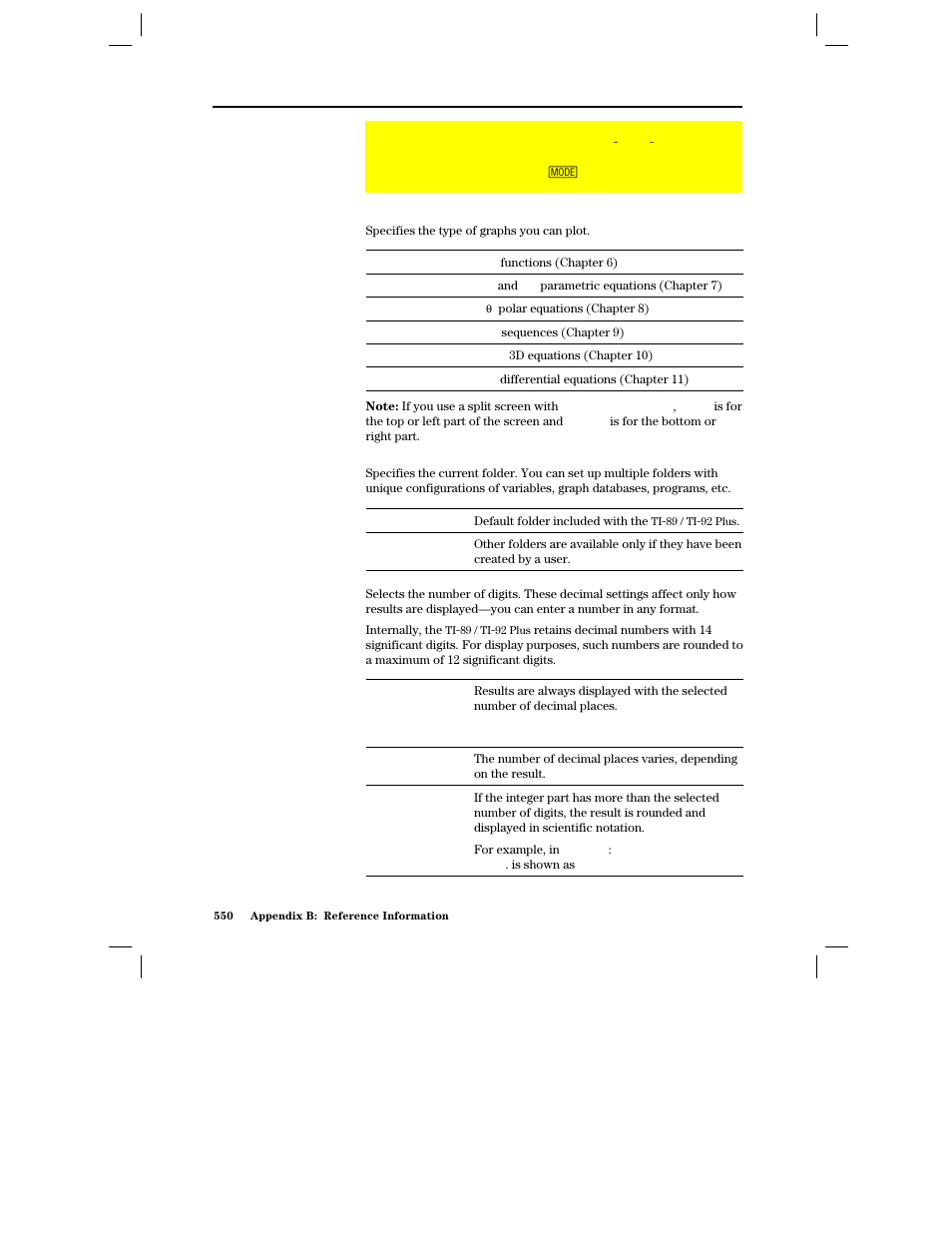 Modes, Graph, Current folder | Display digits | Texas Instruments PLUS TI-89 User Manual | Page 567 / 623