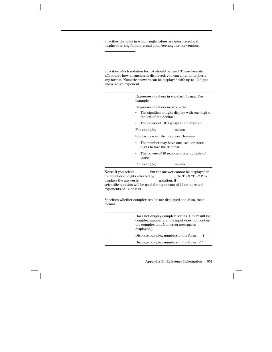 Angle, Exponential format, Complex format | Texas Instruments PLUS TI-89 User Manual | Page 568 / 623