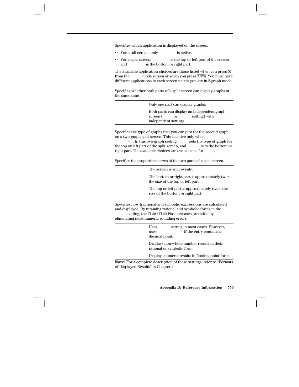 Split 1 app and split 2 app, Number of graphs, Graph 2 | Split screen ratio (ti- 92 plus only), Exact/approx | Texas Instruments PLUS TI-89 User Manual | Page 570 / 623