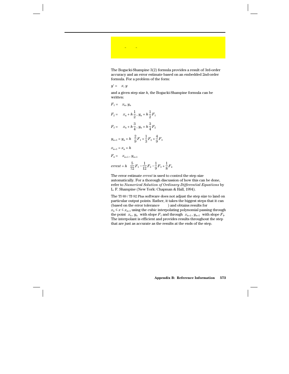 Runge-kutta method, Bogacki-shampine 3( 2) formula | Texas Instruments PLUS TI-89 User Manual | Page 590 / 623